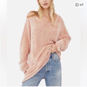 Free People Peach Crew Neck Chenille Sweater